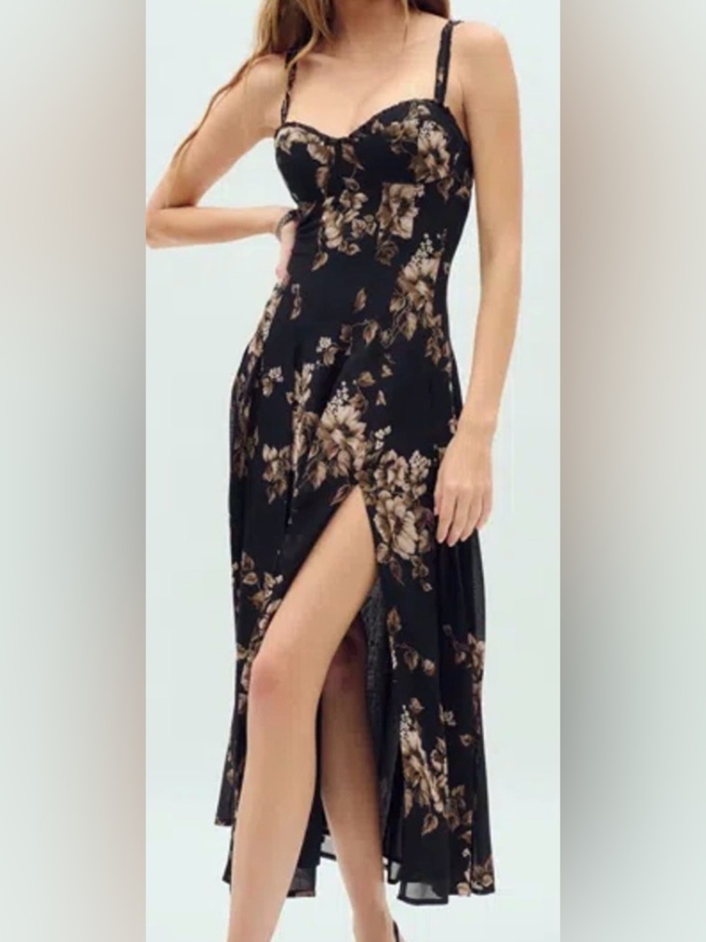 Reformation Katara Midi Dress Scala Floral Black & Brown Size 10